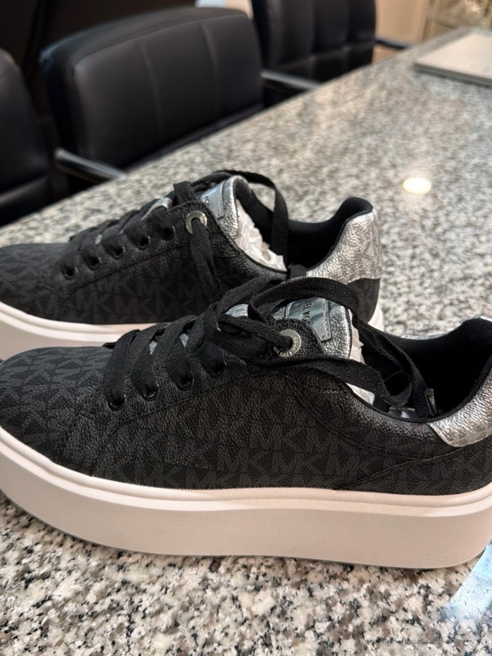 Michael Kors Black and Silver Logo Platform Sneakers